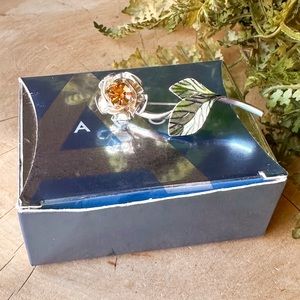 Avon Birthstone Rose Pin - November Citrine - Vintage 2004 Silver Brooch